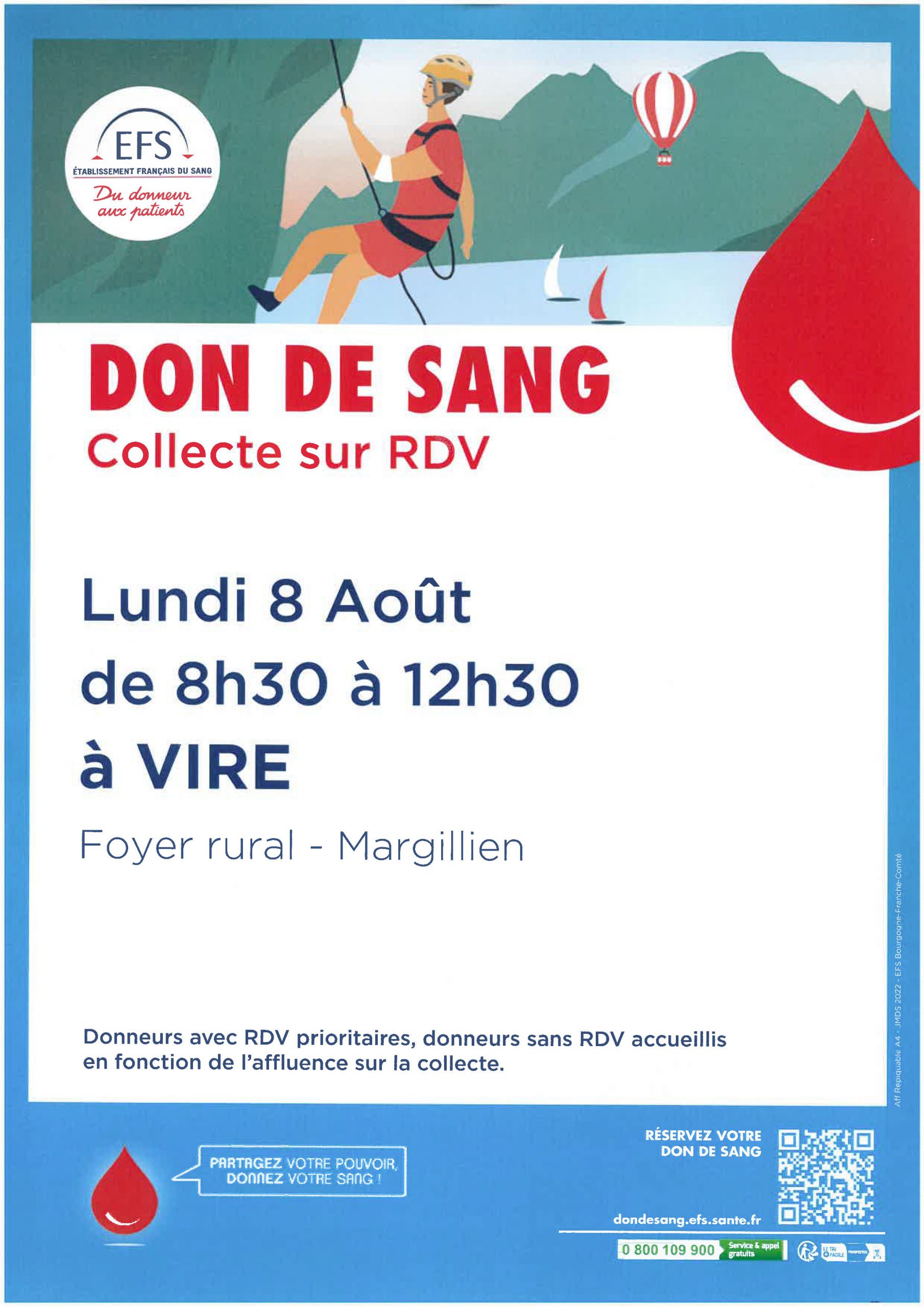 Lire la suite à propos de l’article Don du Sang le 8 août 2022 à VIRE